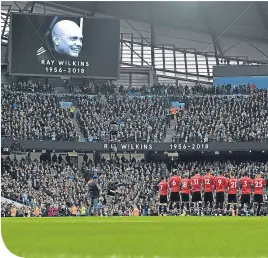  ??  ?? A tribute to Ray Wilkins before the start of the Manchester derby