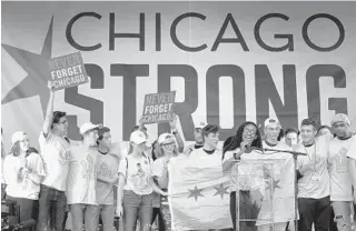  ?? PHOTOS BY CHRIS SWEDA/CHICAGO TRIBUNE ?? Students from Marjory Stoneman Douglas High School stand on stage during a rally against gun violence and march for peace starting at St. Sabina Church in Chicago on Friday.