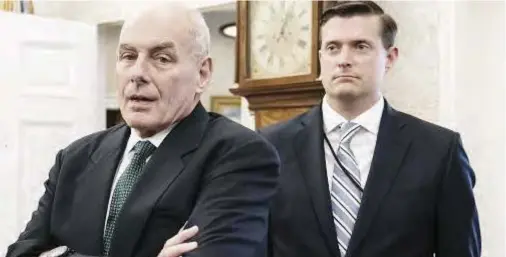  ??  ?? White House chief of staff John Kelly and White House staff secretary Rob Porter.