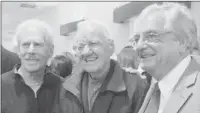  ?? Scott Mervis/post-gazette ?? Skyliners Jimmy Beaumont, left, and Wally Lester flank radio legend Porky Chedwick at the premiere of “Since I Don’t Have You” Thursday at SouthSide Works Cinemas.