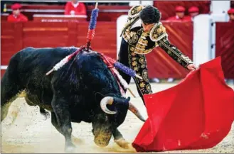  ?? AFP ?? Spanish bullfighte­r Jose Garrido performs at La Santamaria stadium in Bogota, Colombia.