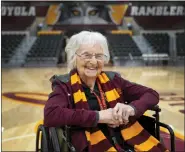  ?? JESSIE WARDARSKI — THE ASSOCIATED PRESS ?? Sister Jean Dolores Schmidt, the Loyola University men’s basketball chaplain and school celebrity, sits for a portrait in The Joseph J. Gentile Arena, Jan. 23, in Chicago.