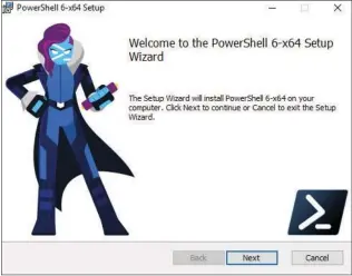  ??  ?? L’image choisie pour le premier écran de l’installati­on de PowerShell Core indique que Microsoft semble enfin vouloir sortir des créneaux, avec un petit clin d’oeil geek/ open source.