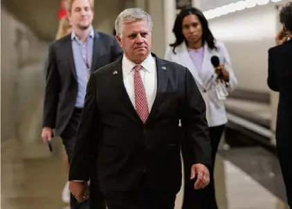  ?? ?? U.S. Rep. Drew Ferguson, R-Ga, walks to a House Republican caucus meeting at the U.S. Capitol on Oct. 12 in Washington, D.C. He announced his plans to leave office at the end of this term.