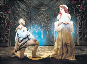  ??  ?? Byron McNeil pictured with Jess Sole in the current production of KickstArt’s Camelot Val Adamson