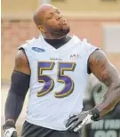  ?? KARL MERTON FERRON/BALTIMORE SUN ?? Ravens linebacker Terrell Suggs envisions a future in which he’s acting, producing and directing. But he said he has yet to contemplat­e retirement from football seriously.