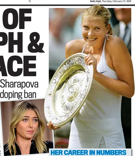  ?? GETTY IMAGES/EPA ?? Highs and lows: Wimbledon champion aged 17 and (inset) revealing her doping ban