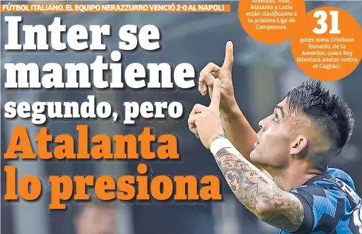  ?? contra el Napoli. ?? ARGENTINO. Lautaro Martínez, del Inter de Milán, celebra su gol