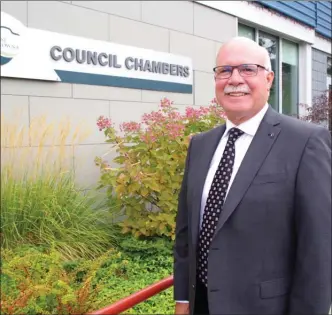  ?? BARB AGUIAR/Westside Weekly ?? West Kelowna mayoral candidate Gord Milsom was at city hall today for the declaratio­n of candidates in the Oct. 20 civic election. Mary Mandarino stepped forward at the last minute to challenge Milsom for the job. Current mayor Doug Findlater is stepping down and running for council