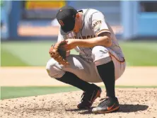  ?? Jayne Kamin-Oncea / Getty Images ?? Giants starter Ty Blach has a 1.50 ERA in 30 innings against the rival Dodgers during his two years in the majors.