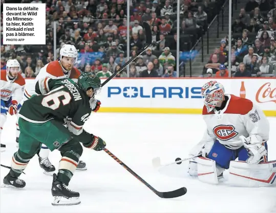  ?? PHOTO AFP ?? Dans la défaite devant le Wild du Minnesota hier, Keith Kinkaid n’est pas à blâmer.