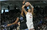  ?? ASSOCIATED PRESS FILE PHOTO ?? Phoenix Mercury’s Brittney Griner (42) shoots against Chicago Sky’s Azura Stevens (30) during the first half of Game 4 of the WNBA Finals, Oct. 17, 2021, in Chicago.