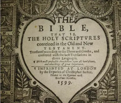  ?? COURTESY LEWIS & CLARK COLLEGE ?? Sam Bussan, a student at Lewis &amp; Clark College in Portland, found a very old Bible in the library’s basement collection. The provenance is not perfect, but it appears it made its way from England to Portland and a resting spot in a box of four Bibles the library was storing.