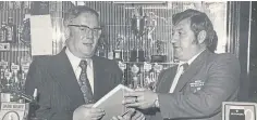  ?? ?? Lord Provost of Dundee Tom Moore with Frank Hendry in Frank and Nessie’s Commonweal­th Bar in 1974.