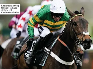  ??  ?? Epatante is aiming for back-to-back victories at Cheltenham today