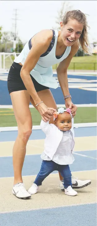  ?? NICK BRANCACCIO/FILES ?? Melissa Bishop-nriagu gave birth to daughter Corinne a year ago and is close to getting her 800-metre time below the two-minute mark so she can gain entry into upcoming internatio­nal track meets.