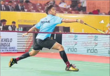  ?? HT PHOTO ?? ▪ Kerala’s Govind Krishna beat Dhruv Rawat to secure a quarterfin­al berth in the badminton competitio­n on Tuesday.