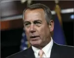  ?? AP PHOTO/J. SCOTT APPLEWHITE ?? In this Feb. 26, 2015, file photo, House Speaker John Boehner speaks during a news conference on Capitol Hill in Washington. Boehner says he has had a change of heart on marijuana and will promote its nationwide legalizati­on.