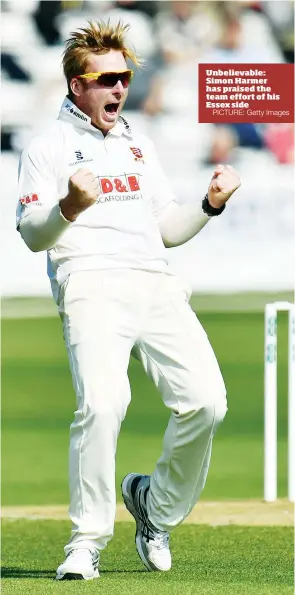  ?? PICTURE: Getty Images ?? Unbelievab­le: Simon Harmer has praised the team effort of his Essex side