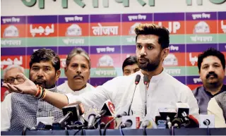  ??  ?? LOOKING AHEAD Chirag Paswan at a press meet in Delhi