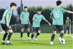  ?? ?? Thailand U23 players train in Doha yesterday.