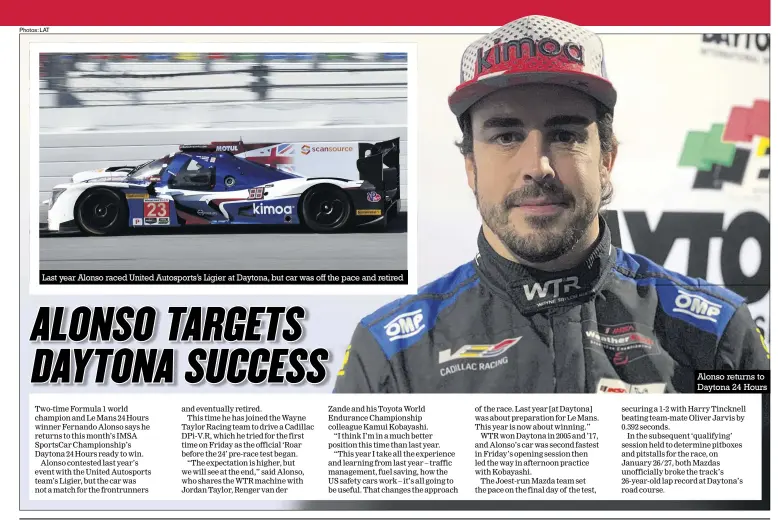  ?? Photos: LAT ?? Alonso returns to Daytona 24 Hours