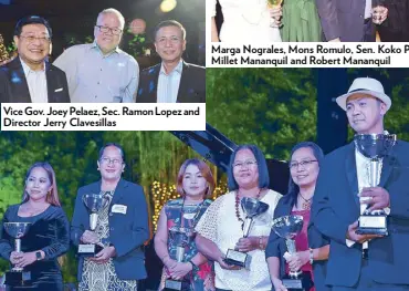  ??  ?? Citi Microentre­peurship awardees: (from left) Mary Grace Bayalas, Youth Microentre­preneur of the year; Jesette Oquendo, Special Award for Community Leadership; Marisa Ganding, Special Award for Startup Micro Business; Rosario Amoroto, Regional Awardee for Visayas; Maria Elena Estadola, Regional Awardee for Luzon; and Erwin Ramos, CMA Micro Entreprene­ur of the Year. Vice Gov. Joey Pelaez, Sec. Ramon Lopez and Director Jerry Clavesilla­s