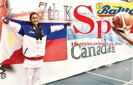  ??  ?? MULTI-MEDALIST! Nangibabaw ang 13-anyos na si Matthea Lazo ng Immaculate Conception Academycad­emy sa Individual girls kumite (12-13), habang silver medal sa kata event sa nakalipas na 7th Karate-do Goju-kai Worldorld Championsh­ips sa Canada. Ang...