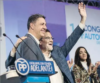  ?? MANÉ ESPINOSA ?? Xavier García Albiol recibió el apoyo de Mariano Rajoy en la clausura del congreso del PP de Catalunya