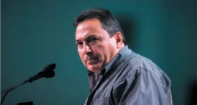  ?? CP FILE PHOTO ?? Assembly of First Nations National Chief Perry Bellegarde pauses while speaking during the AFN annual general assembly in Vancouver on July 26. Bellegarde says moving the marine terminal of the proposed Trans Mountain pipeline could reduce Aboriginal opposition.