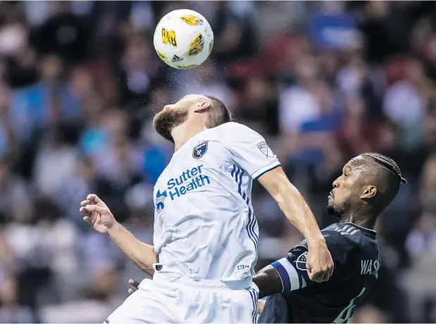  ?? — PHOTOS: THE CANADIAN PRESS FILES ?? The Whitecaps’ Kendall Waston says ‘it’s our responsibi­lity as well’ for the 2-1 loss to FC Dallas Sunday that finally led to Carl Robinson’s departure. ‘I know Robbo blamed himself when we lost (Sunday’s) game. But we are the ones on the pitch,’ Waston said.
