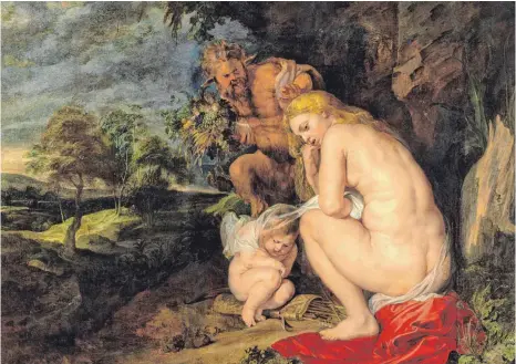  ?? FOTO: ROYAL MUSEUM OF FINE ARTS ANTWERPEN ?? Aus dem Gebüsch droht Ungemach: Ein wilder Satyr stürzt auf Venus zu. Da läuft es der Liebesgött­in kalt über den Rücken. 1614 hat Peter Paul Rubens die „Venus Frigida“gemalt.