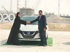  ?? Courtesy: Organisers ?? Manal Al Bayat and Kalyana Sivagnanam during the announceme­nt of the partnershi­p between Expo 2020 and Nissan. Al Bayat said a significan­t percentage of the fleet will be electric vehicles.