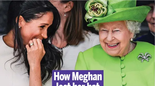 ??  ?? Royal rapport: The Duchess of Sussex and the Queen visiting Cheshire in June