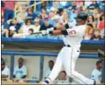  ?? THE NEWS-HERALD FILE ?? Indians outfielder Michael Brantley swings during a rehab assignment with the Captains on July 13 at Classic Park.