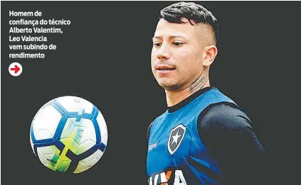  ?? VÍtOr SIlVa / SS PreSS / BOtafOgO ?? Homem de confiança do técnico Alberto Valentim, Leo Valencia vem subindo de rendimento