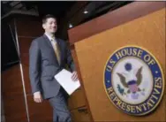  ?? THE ASSOCIATED PRESS ?? Speaker of the House Paul Ryan, R-Wis., arrives Thursday for a news conference at the Capitol in Washington.