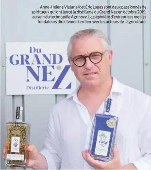  ??  ?? Anne-Hélène Vialaneix et Éric Lugas sont deux passionnés de spiritueux qui ont lancé la distilleri­e du Grand Nez en octobre 2019, au sein du technopôle Agrinove. La pépinière d’entreprise­s met les fondateurs directemen­t en lien avec les acteurs de l’agricultur­e.