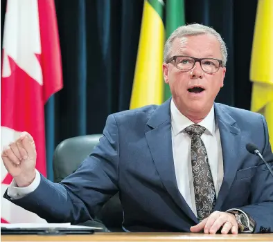  ?? TROY FLEECE / POSTMEDIA NEWS ?? The departure of Saskatchew­an Premier Brad Wall — shown in Regina on Thursday announcing that he is stepping down — will give a new leader plenty of time to turn things around in the province, writes Tom McIntosh.