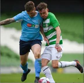  ??  ?? Kyle Dempsey of North End United in action against Cian Power (Pike Rovers) during Saturday’s dramatic final in the Aviva Stadium.