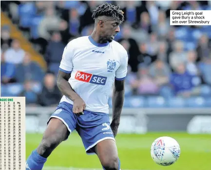  ??  ?? Greg Leigh’s goal gave Bury a shock win over Shrewsbury