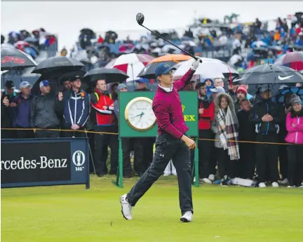  ?? STUART FRANKLIN/GETTY IMAGES ?? American Jordan Spieth was OK off the tee but really shone around the greens during the second round at the British Open on Friday at Royal Birkdale in Southport, England. Spieth shot 69 and leads by two strokes at the midway point of the season’s...