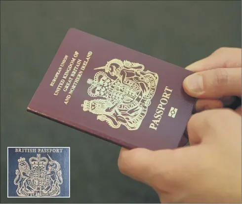  ??  ?? POTENT SYMBOL: The symbolic nature of a blue British-made passport for independen­t Britons to replace the current EU model has been noted by many commentato­rs.