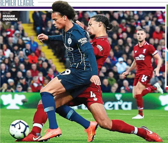  ??  ?? Point of contact: Van Dijk contests the ball with Sane — the Liverpool defender later accepted that the penalty decision was correct