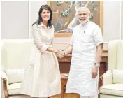  ??  ?? Prime Minister Narendra Modi being called on by the US Ambassador to United Nations Nikki Haley, in New Delhi on Wednesday