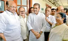  ?? — PTI ?? West Bengal Chief Minister and Trinamul Congress chief Mamata Banerjee (right) with NCP chief Sharad Pawar (left) after a meeting at Parliament house in New Delhi on Tuesday.