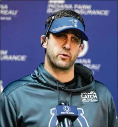  ?? DARRON CUMMINGS/ AP ?? Colts offensive coordinato­r Nick Sirianni will likely be tasked with reviving quarterbac­k Carson Wentz’s career in Philadelph­ia. Current Indianapol­is coach Frank Reich previously worked with Wentz.