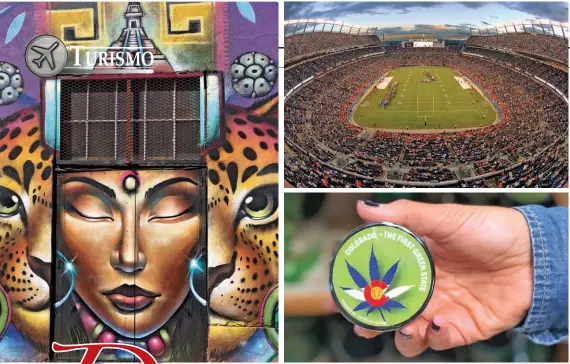  ??  ?? Izquierda: murales a todo color en RiNo, el barrio artístico de Denver. Centro: el Mile High Stadium y