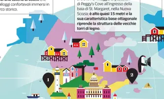  ??  ?? Più che un faro, una splendida cartolina: costruito nel 1872,
che offre alloggi confortevo­li immersi in un parco storico. È il faro più famoso del Canada, si trova nel villaggio di pescatori di Peggy’s Cove all’ingresso della baia di St. Margaret, nella Nuova Scozia;