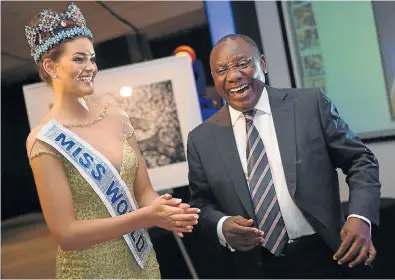  ??  ?? South Africa’s Miss World, Rolene Strauss, joined Deputy President Cyril Ramaphosa in London last week to raise funds for schools back home. They raised more than R5-million, earmarked for education programmes, at a dinner last Thursday. This adds to...
